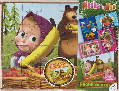 MASHA Y EL OSO (5 ROMPEZABEZAS EN CAJA DE MADERA)